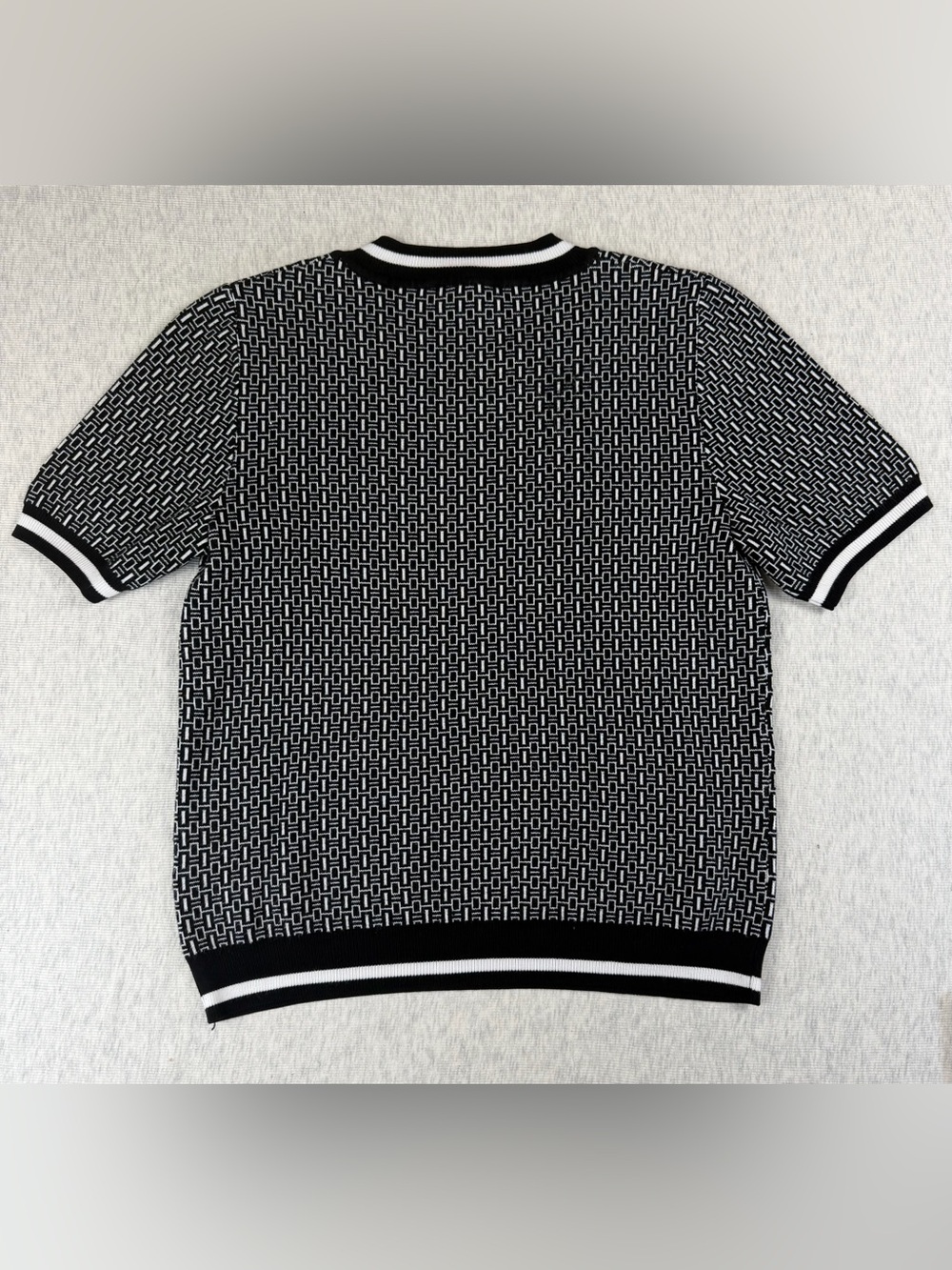Adrianna Papell Black White Geometric Knit Short Sleeve Sweater Top Size Small - Picture 5 of 8